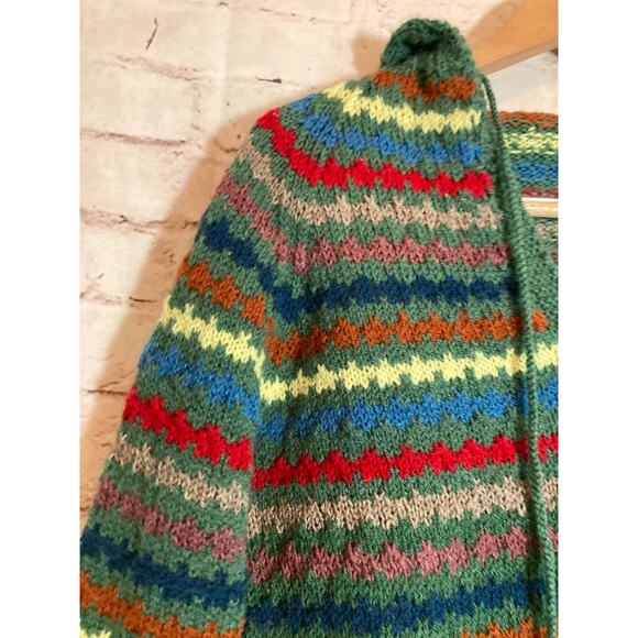 Artsy Sweater Womens XL Colorful Knit Striped Hooded Front Pockets Pullover - Picture 3 of 13